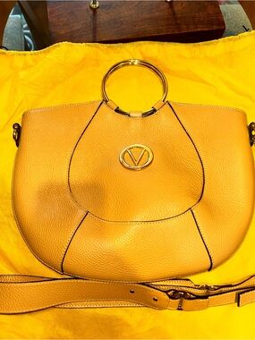 Valentino Yellow Pebbled Leather Ring-Handle Shoulder Bag
